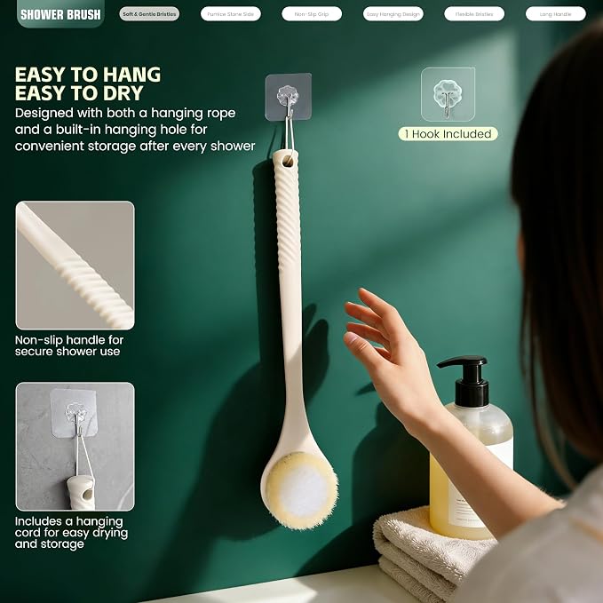 Back Scrubber for Shower, Long Handle Exfoliating Brush, Dual-Sided Bath Brush - Image 8