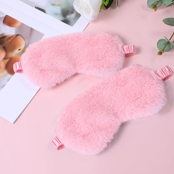2 Pcs Plush Eye Mask Soft Sleeping Blindfold Eye Cover Comfortable Furry Faux - Image 3