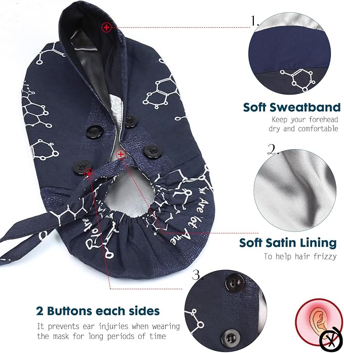 Satin Lined Scrub Caps with Buttons & Sweathand, Surgical Caps - Image 3