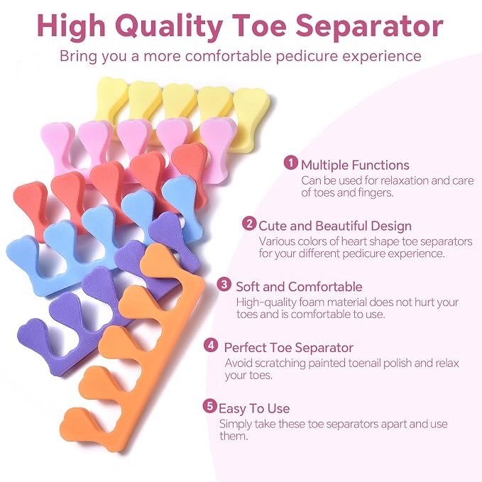 Toe Separators Set 24pcs Colorful Heart Sponge Toe Spacers Soft Foam Toe Finger - Image 3