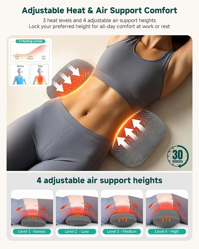 3-in-1 Rechargeable Electric Lumbar Support Pillow, Triple Support Air Lift - Image 3