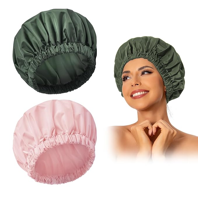 Reusable Shower Cap for Women, Large Waterproof Shower Bonnet by Edoneery
