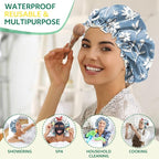 2 PCS Shower Cap Waterproof Double Layer Elastic Adjustable Reusable Hair Bath - Image 6
