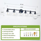 6-Light Bathroom Light Fixture Black Vanity Lights Over Mirror Modern Wall - Image 3