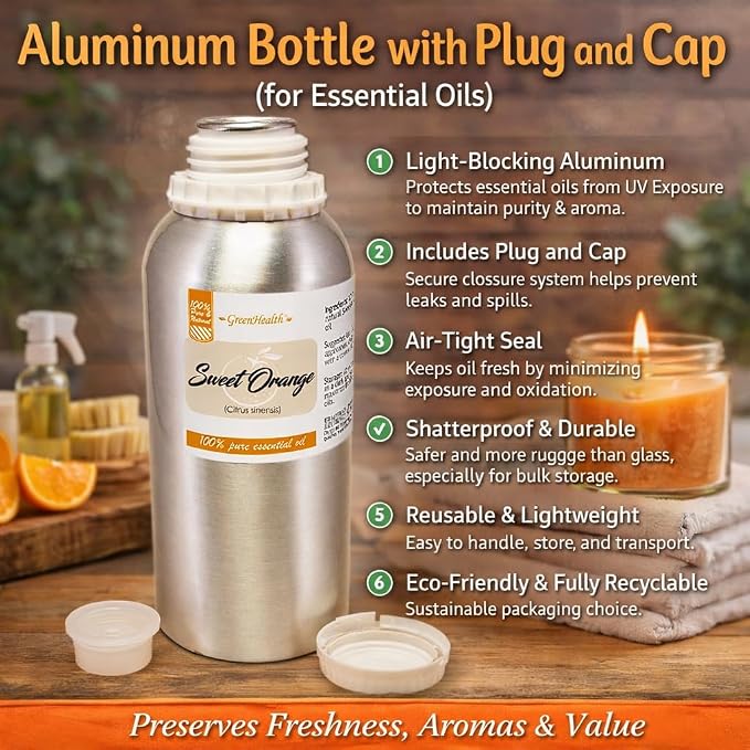 Sweet Orange Essential Oil – 16 fl oz Aluminum Bottle w/Plug Cap – 100% Pure - Image 3