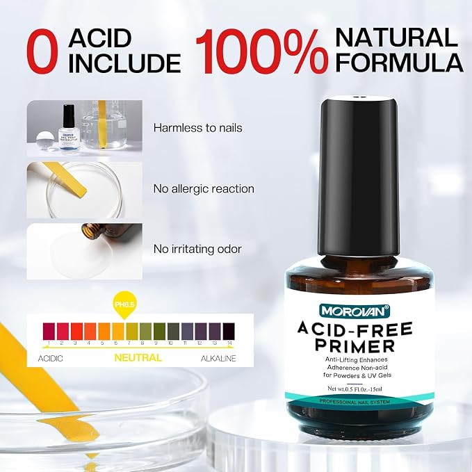 Morovan Nail Prep Dehydrator and Primer, Natural 4 PCS Dehydrator & Acid-Free - Image 4