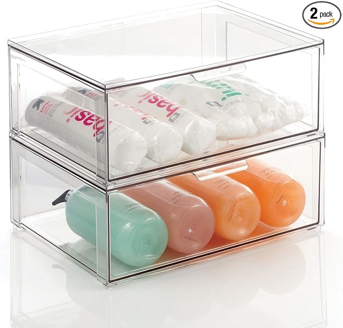 mDesign Plastic Stackable Bathroom Storage Organizer Bin Containers by mDesign