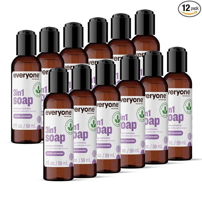 Everyone 3-in-1 Soap Body Wash, Bubble Bath, Travel Size, 2 Ounce, Vanilla and by Everyone