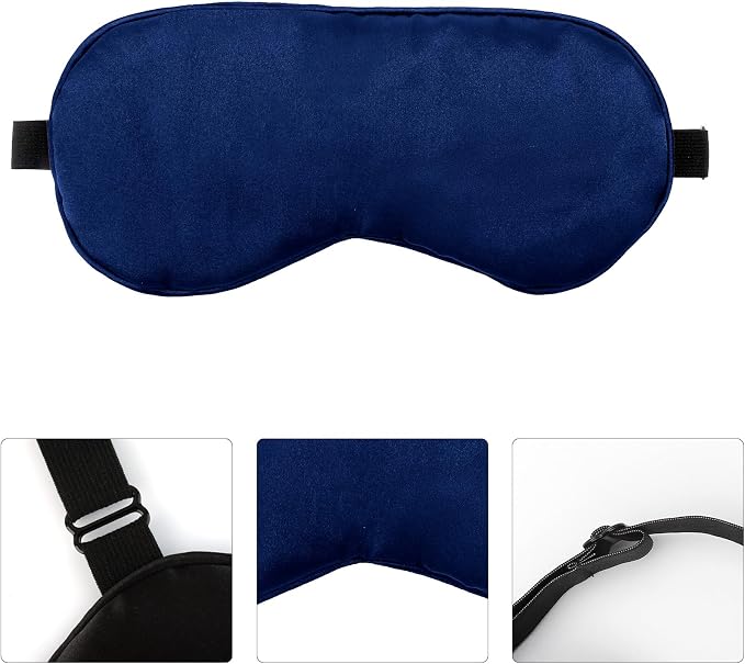 2 PCS Deep Blue Satin Sleep Masks, Adjustable Silk Eye Mask - Image 5