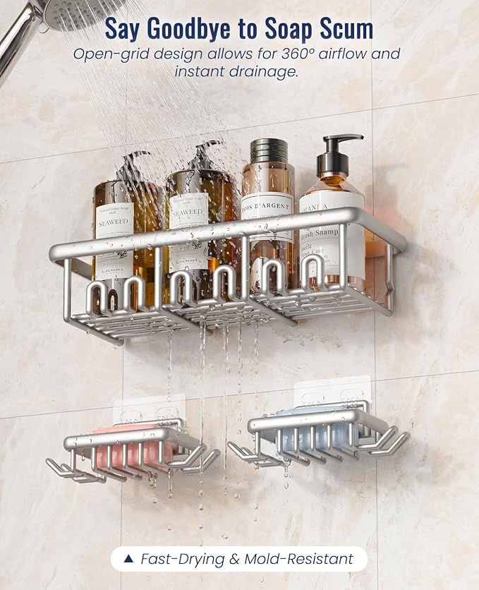 8 Pack Adhesive Rustproof Shower Shelves - Image 5