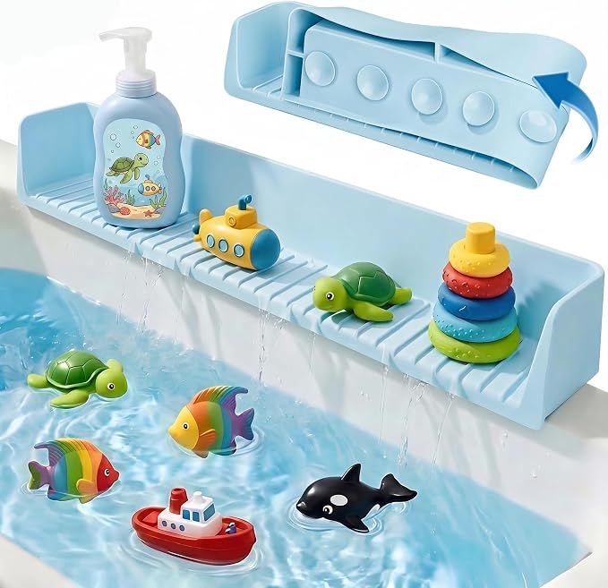 Bathtub Splash Guard for Tub Kids, Silicone Bath Toy Holder & Tub Side Tray by Unknown