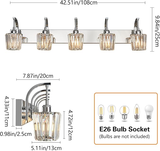 Modern Bathroom Vanity Light, 5-Light Chrome Wall Sconce - Image 4