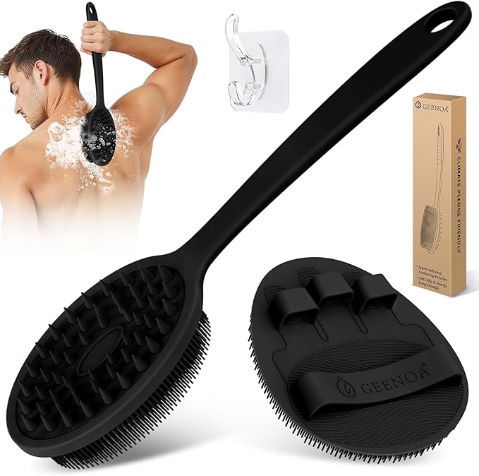 Silicone Back Scrubber & Bath Glove Set 2PCS, 13.4'' Gentle Shower Back Scrubber by GEENOA