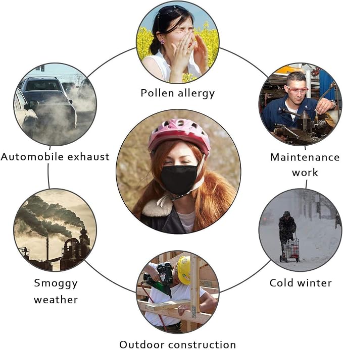 FECEDY 6pcs/Pack Black Mask Windproof Dustproof Masks Breathable Reusable Washed - Image 7