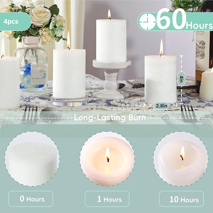 4 Pcs White Orange Vanilla Scented Pillar Candles, 60H Long-Lasting Burn - Image 5
