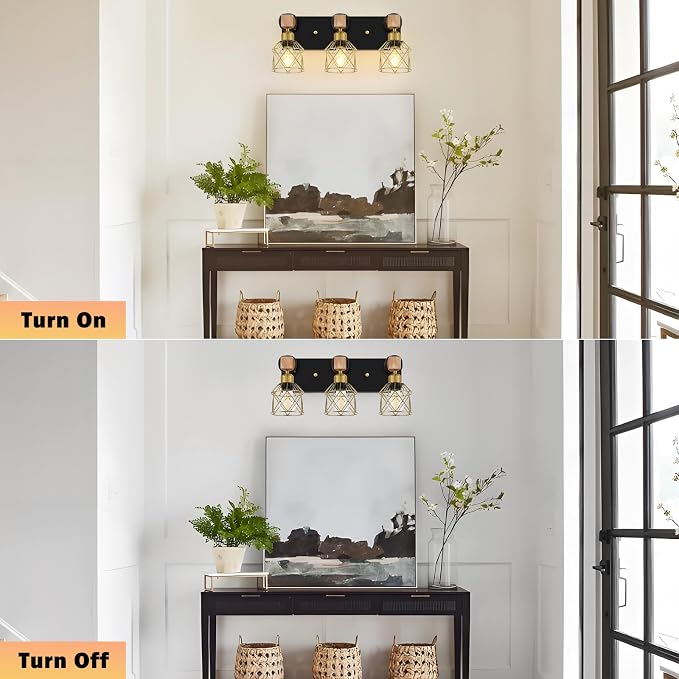 FadimiKoo Black and Gold Vanity Light, 3-Light Farmhouse Vanity Light, Bathroom - Image 5