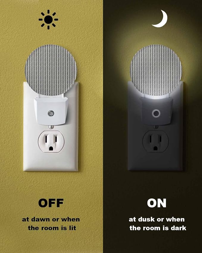 Night Lights Auto Sensor Gray Pinstripes Night Light Woven Denim Striped Round - Image 6