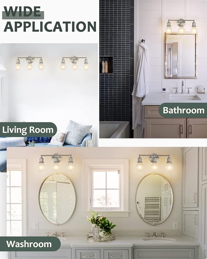 3-Light Vanity Light Fixture, Modern Brushed Nickel Wall Sconce Light Fixture - Image 6