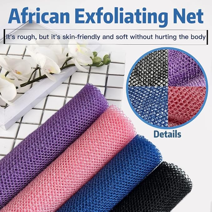 African Exfoliating Net, 4 Pieces African Net Sponge, Nylon African Bath Sponge - Image 6