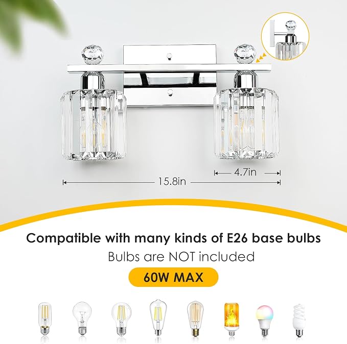 2-Light Silvery Bathroom Light Fixtures, Modern Bathroom Vanity Lights Fixture - Image 2