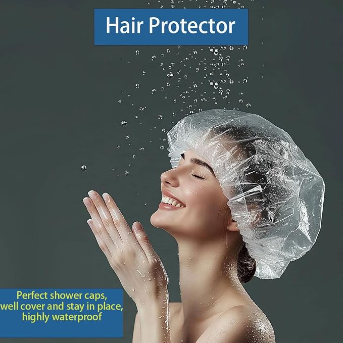 Disposable Shower Caps -100 pcs Waterproof Plastic Shower Caps, Women's - Image 3