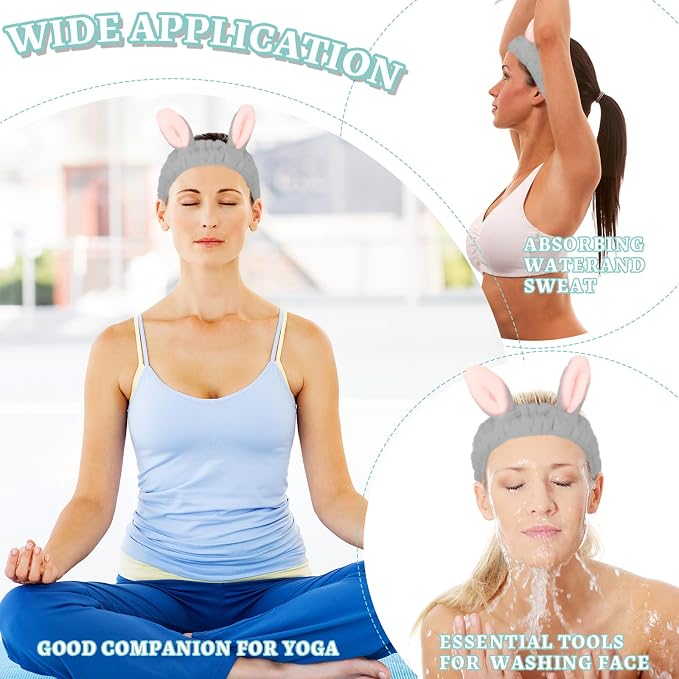Cute Gray Rabbit Ears Headband Frog Eye Elastic to Wash Face - Image 5
