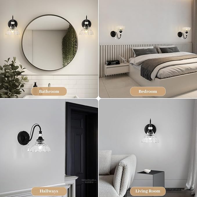 1 Piece Black Wall Sconce, 1-Light Black Farmhouse Wall Sconce - Image 5