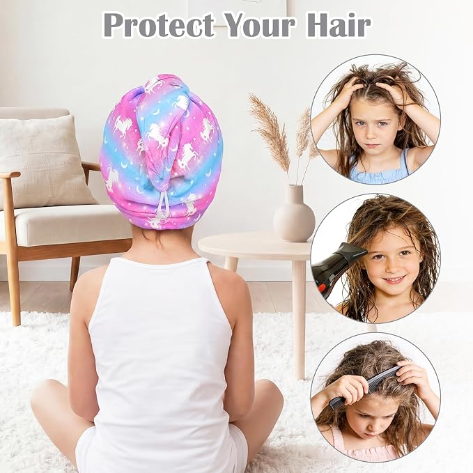 Microfiber Hair Towel Wrap for Kids 2 Pack Quick Drying Hair Towels - Image 5