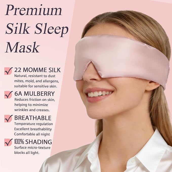 Silk Sleep Eye Mask for Side Sleeper Men Women, Eye Mask Sleeping 100% 22 Momme - Image 2