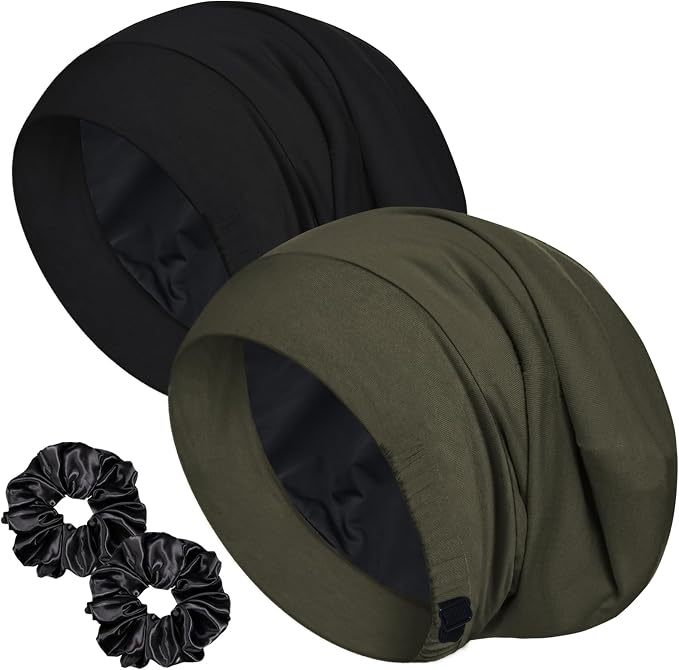 Sleep Cap Bonnet for Sleeping, Adjustable Cooling Ice Silk Lined Hair Bonnets by ROYBENS