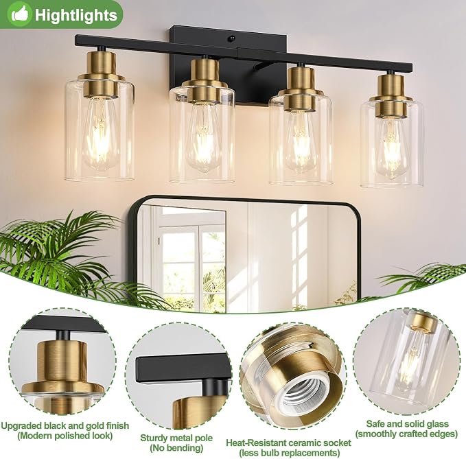 Indoi 4-Light Bathroom Light Fixtures, Bathroom Wall Lamp - Image 3
