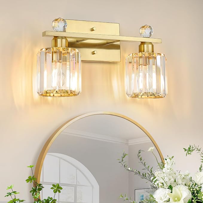 2-Light Gold Bathroom Light Fixtures, Modern Bathroom Vanity Lights Fixture by KunruiTAI