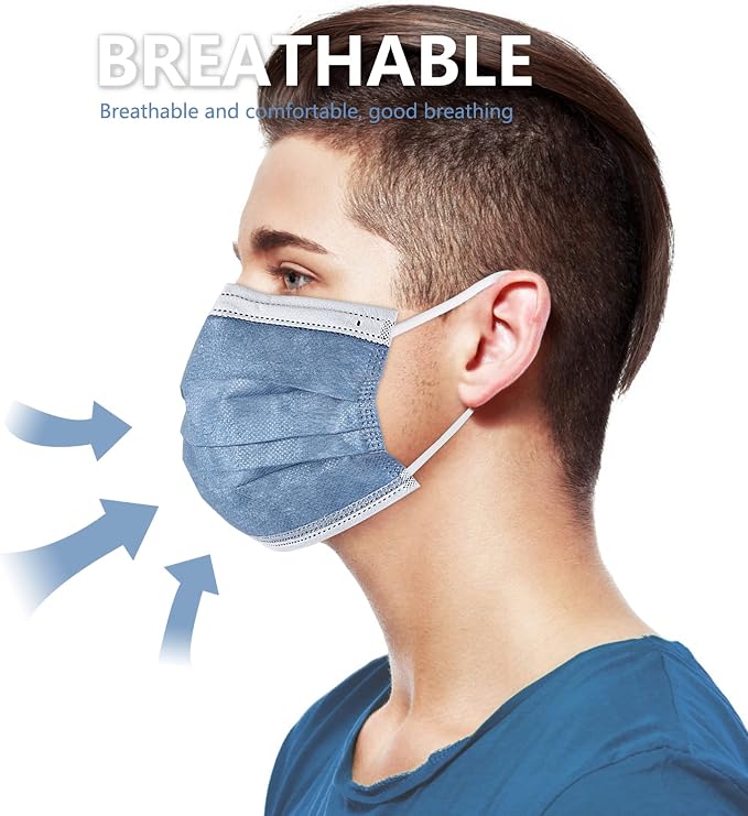akgk Disposable Face Masks 100Pcs, 3 Layer Protective Face Mask Navy Blue Face - Image 5