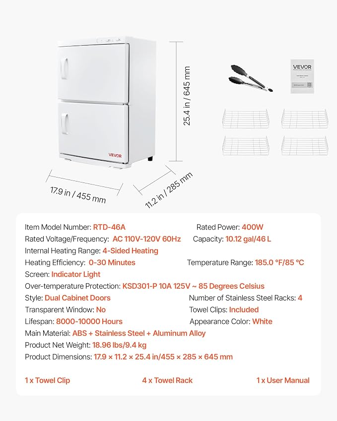 VEVOR Hot Towel Warmer, 46L Large Capacity 2-Tier Towel Warmer Cabinet - Image 7