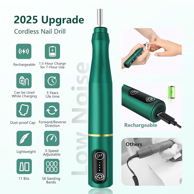 TUOBEO Cordless Nail Drill Electric Rechargeable File Kit, Professional Efile - Image 4