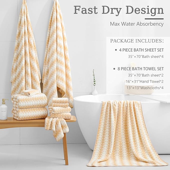 4 Piece Extra Large Bath Towel Set Oversized Bath Sheet 35"x70" Bathroom Towel - Image 4