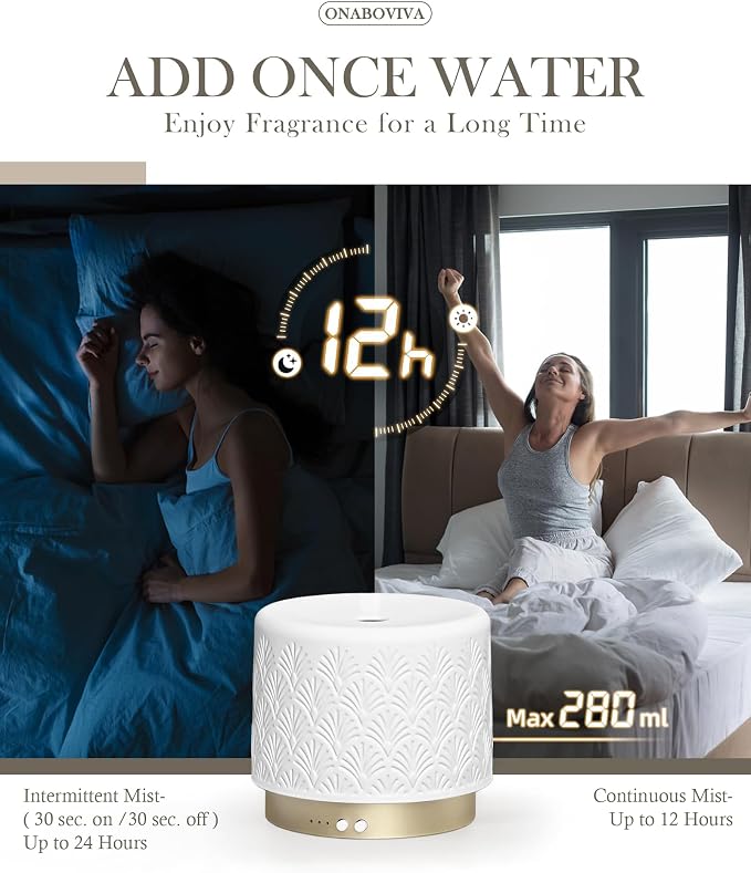 Ceramic Essential Oil Diffuser, 280ml 2.4MHz Ultrasonic Cool Mist Aromatherapy - Image 4