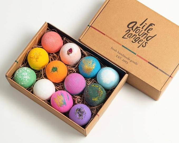 LifeAround2Angels Bath Bombs Gift Set 12 USA made Fizzies, Shea & Coco Butter - Image 8