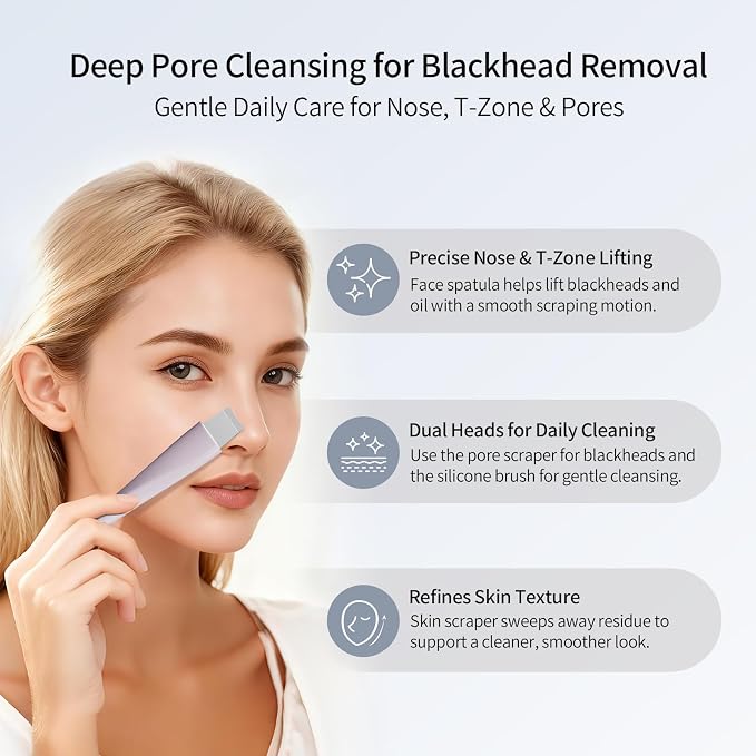 Blackhead Remover Tool, Stainless Steel Face Scraper, Skin Scrubber Face Spatula - Image 2