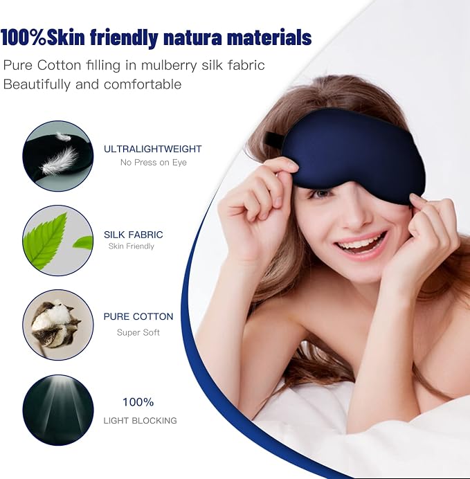 Silk Eye Mask with Adjustable Strap, Satin Blackout Sleeping Mask - Image 2