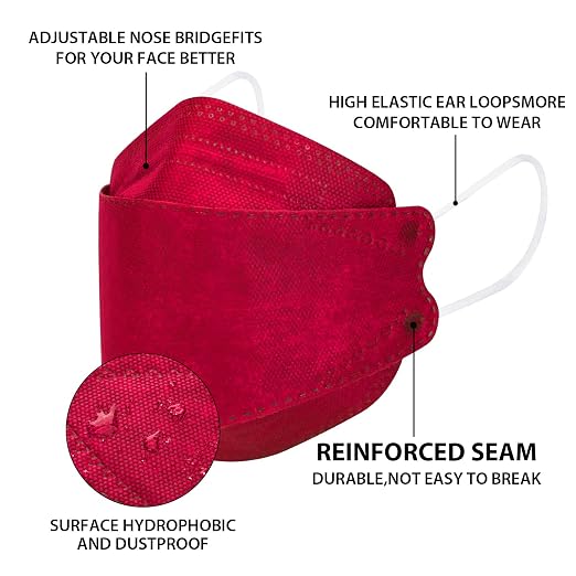 Borje KN95 Face Masks for Adults 50 Pack, 5-Ply Red Disposable Face Mask - Image 2