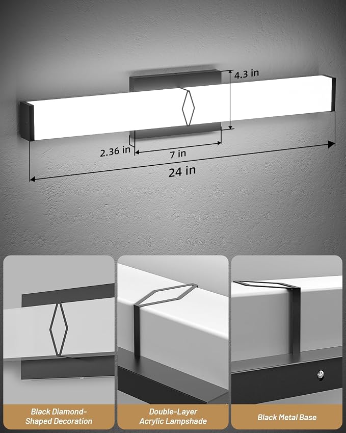 Modern Bathroom Light Fixtures, 24inch Dimmable LED Bathroom Vanity Lights Over - Image 4