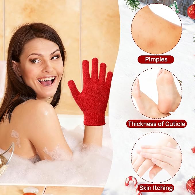 48 Pcs Red and Green Exfoliating Gloves Shower Gloves Bulk Christmas Stocking - Image 5