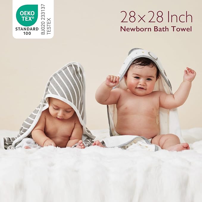 Momcozy Baby Hooded Towel, 2 Pack Cotton Bath Towel - Image 6