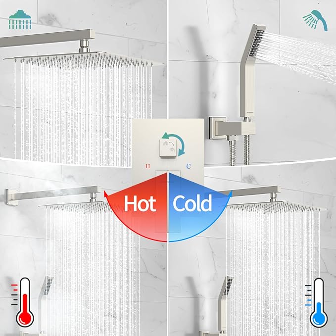 SR SUN RISE 12 Inches Bathroom Luxury Rain Mixer Shower Combo Set Wall Mounted - Image 6