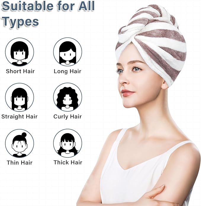 Microfiber Hair Towel Wrap, Soft Lightweight Hair Turben Towel, Super Absorbent - Image 4