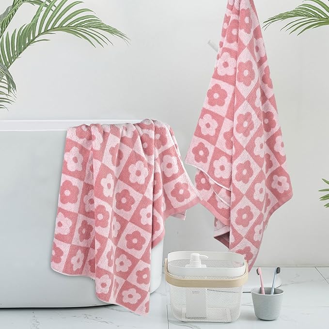 Jacquotha 2-Pieces Luxury Bath Towels Checkered Floral, Bathroom Decor & Pool - Image 2