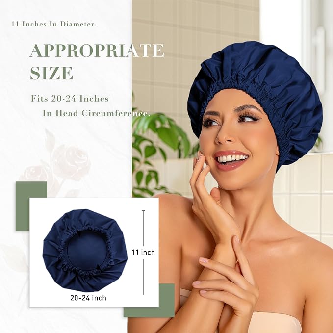 Reusable Shower Cap for Women, Large Waterproof Shower Bonnet - Image 3