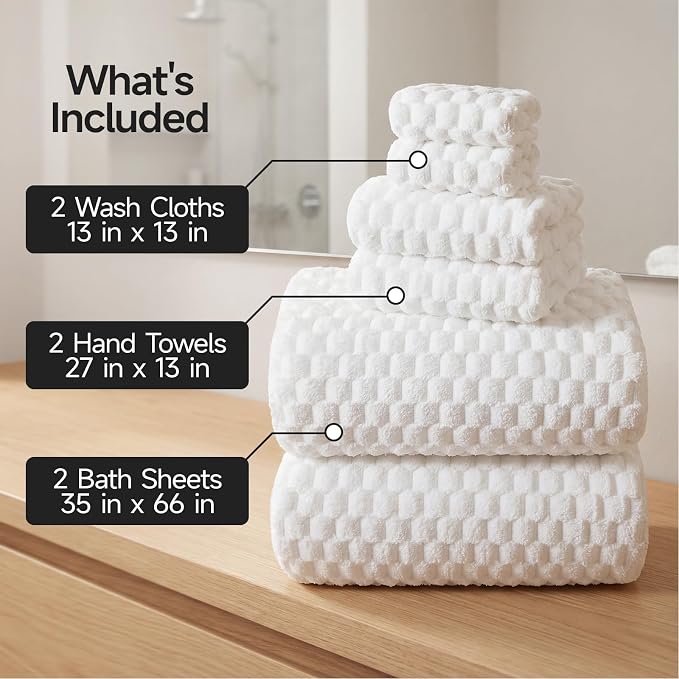 REDKISS White Microfiber Towels Set of 6-35x70 Inches Oversized Bath Sheets - Image 2