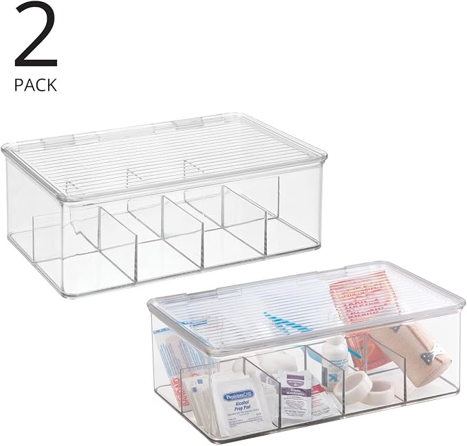 mDesign Plastic Divided First Aid Storage Box Kit - Image 2